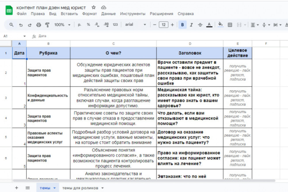 Контент-план для Дзен и соцсетей на месяц (фото)
