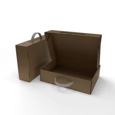 Самосборный лоток из гофрокартона с пластиковой ручкой