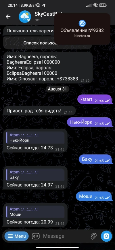 Создам Telegram бота