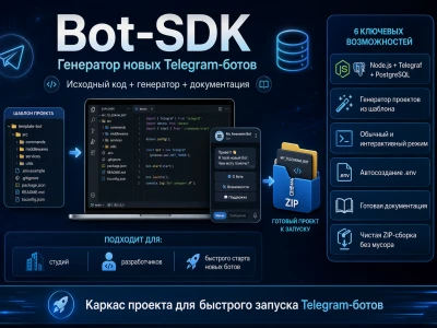 Исходный код Bot-SDK генератор Telegram-ботов на Nodejs  Telegraf  PostgreSQL